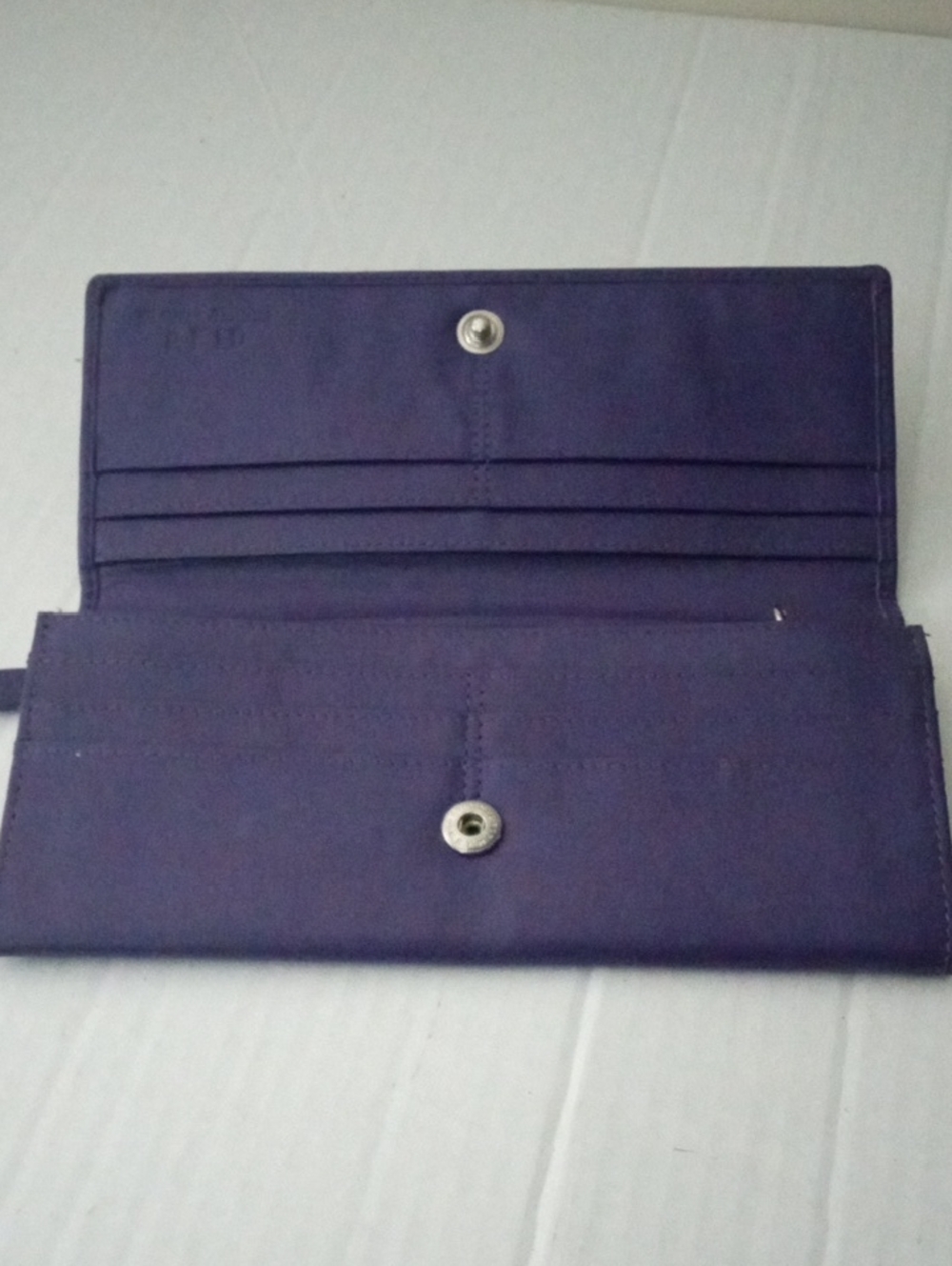 RFID Genuine Leather Multiple Section Purple Tri-Fold Wallet